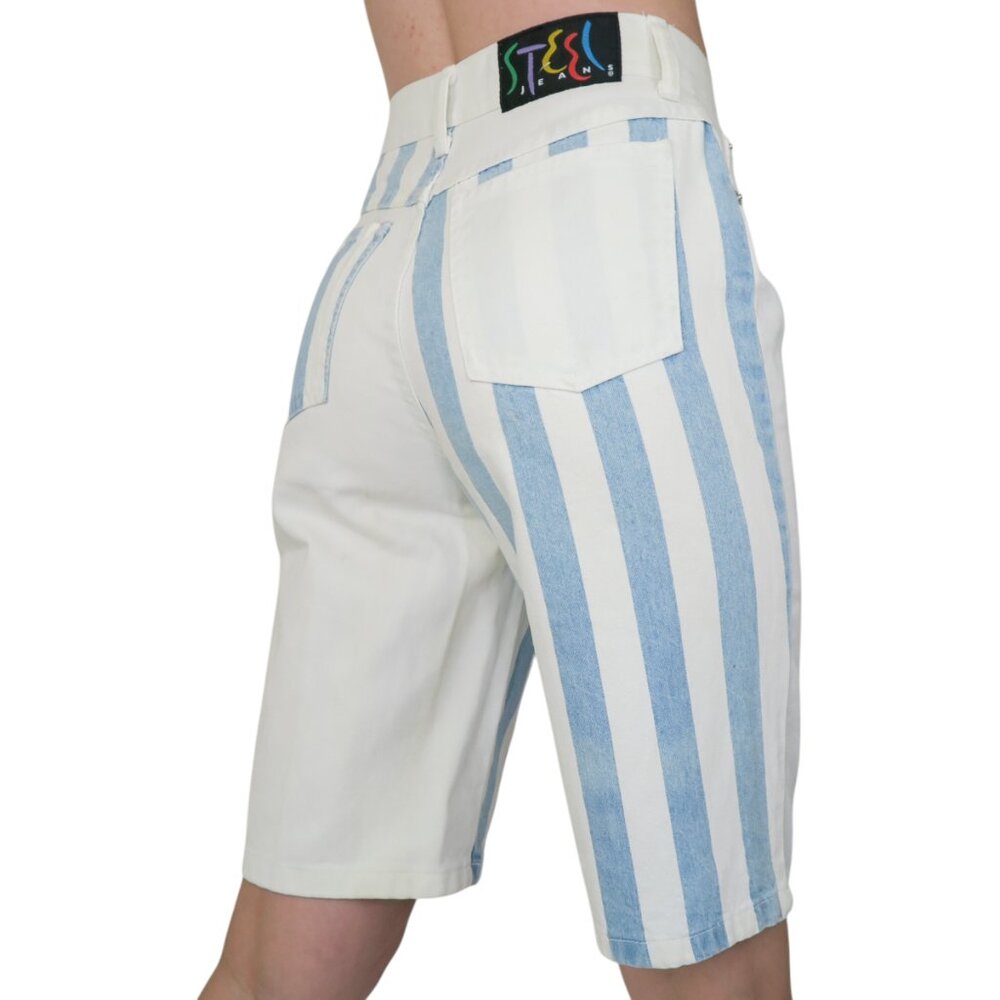 Vintage 80s Steel Jeans Striped High Waisted Denim Shorts